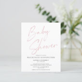 Budget Modern Blush Pink Script Baby shower (Staand voorkant)
