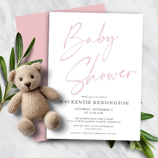 Budget Modern Blush Pink Script Baby shower