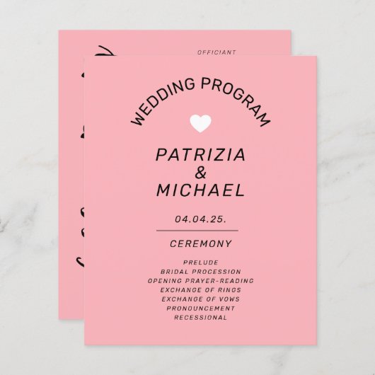 Budget Modern Blush Roze Bruiloft Programma (Voorkant / Achterkant)