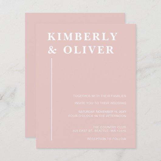Budget Modern Blush Wedding Invitations (Voorkant / Achterkant)