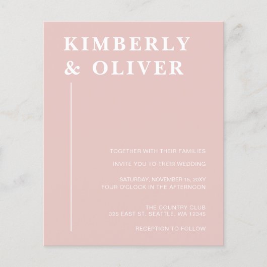 Budget Modern Blush Wedding Invitations (Voorkant)