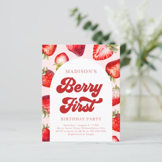 Budget Modern Boho Aardbeienbes 1e Verjaardag (Staand voorkant)