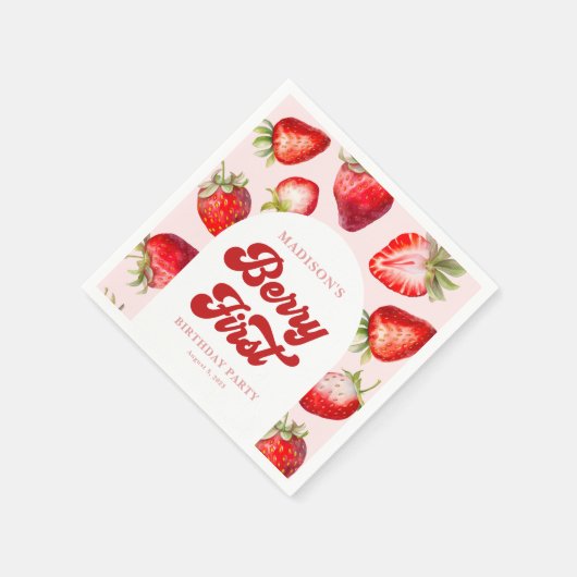 Budget Modern Boho Aardbeienbes 1e Verjaardag Servet (Hoek)