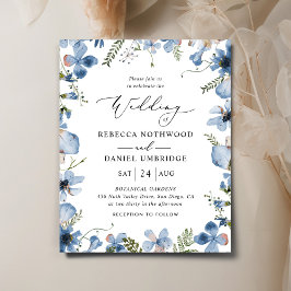 Budget Modern Boho Blue Wedding Uitnodiging
