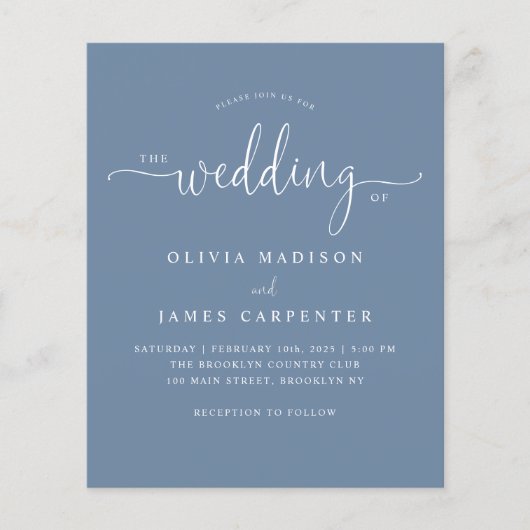 Budget Modern Boho Dusty Blue Foto Bruiloft Uitnod (Voorkant)