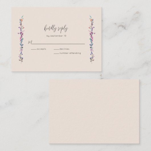 Budget Modern Boho Floral Wildflower RSVP-kaart Notitiekaartje (Voorkant / Achterkant)