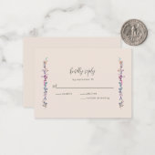 Budget Modern Boho Floral Wildflower RSVP-kaart Notitiekaartje (Voorkant / Achterkant in situ)