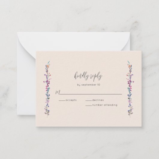 Budget Modern Boho Floral Wildflower RSVP-kaart Notitiekaartje (Voorkant)