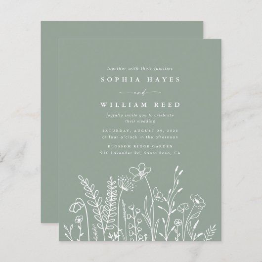 BUDGET Modern Boho Sage Green Wildflower Wedding (Voorkant / Achterkant)