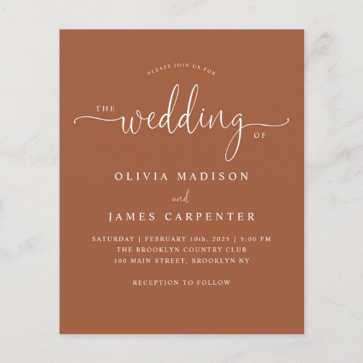 Budget Modern Boho Terracotta Photo Wedding Invite (Voorkant)