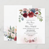 Budget Modern Burgundy Floral Greenery Baby shower (Voorkant / Achterkant)