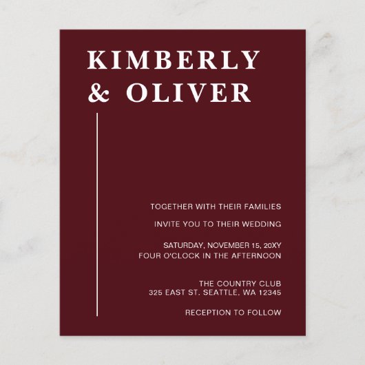 Budget Modern Burgundy Wedding Invitations (Voorkant)