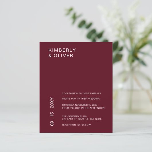 Budget Modern Burgundy Wedding Invitations (Staand voorkant)