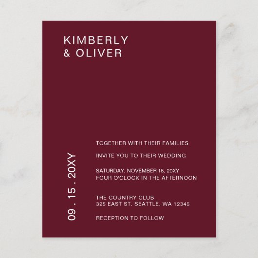 Budget Modern Burgundy Wedding Invitations (Voorkant)