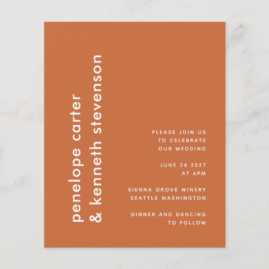 Budget Modern Burnt Oranje Eenvoudig Wedden Uitnod (Voorkant)