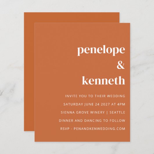 Budget Modern Burnt Oranje Weddenschap (Voorkant / Achterkant)