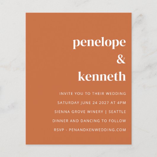 Budget Modern Burnt Oranje Weddenschap (Voorkant)