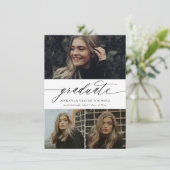 Budget Modern Calligrafie Drie Foto Afstuderen Kaart (Staand voorkant)