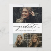 Budget Modern Calligrafie Drie Foto Afstuderen Kaart (Voorkant)
