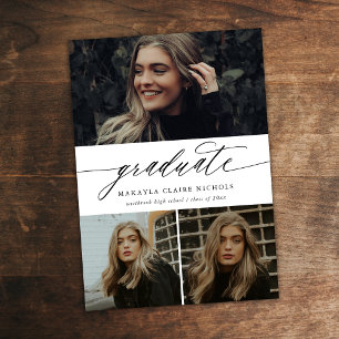 Budget Modern Calligrafie Drie Foto Afstuderen Kaart