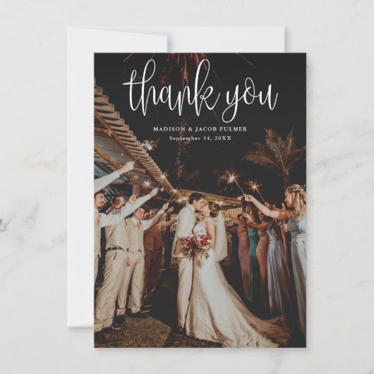 Budget Modern Calligrafiescript Weduwfoto Bedankkaart (Voorkant)