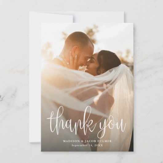Budget Modern Calligrafiescript Weduwfoto Bedankkaart (Voorkant)