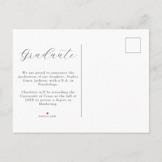 Budget Modern Casual Foto Afstuderen Aankondigingskaart (Achterkant)