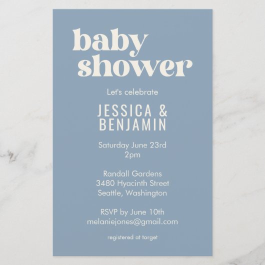 Budget modern Cute Dusty Blue Baby shower Invite (Voorkant)