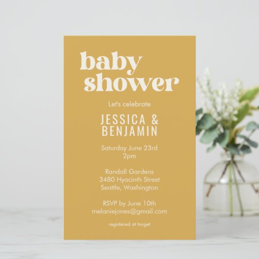 Budget modern Cute Dusty Yellow Baby shower nodigt (Staand voorkant)