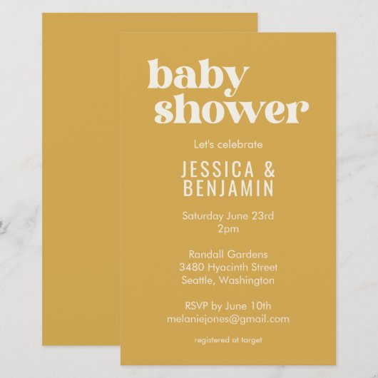 Budget modern Cute Dusty Yellow Baby shower nodigt (Voorkant / Achterkant)