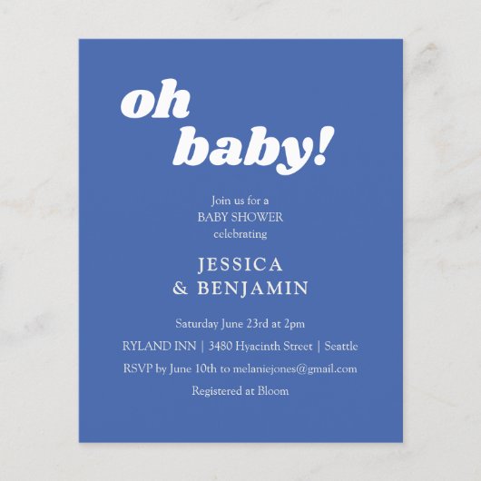 Budget modern Cute French Blue Baby shower Invite (Voorkant)