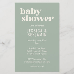 Budget modern Cute Sage Green Baby shower Invite