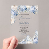 Budget Modern Dusty Blue Floral Quinceañera Acryl Uitnodigingen (Insitu (Draagbaar))