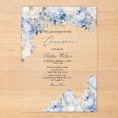 Budget Modern Dusty Blue Floral Quinceañera Acryl Uitnodigingen (Voorkant)