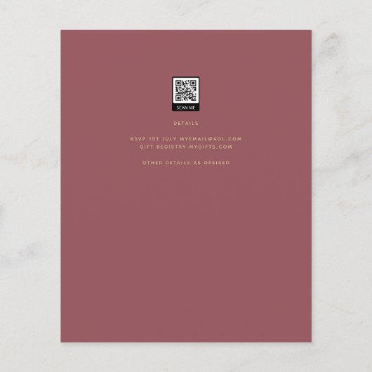 BUDGET Modern Dusty Roos Pink Gold Wedding Invite Flyer (Achterkant)