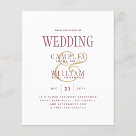 BUDGET Modern Dusty Roos Pink Gold Wedding Invite Flyer