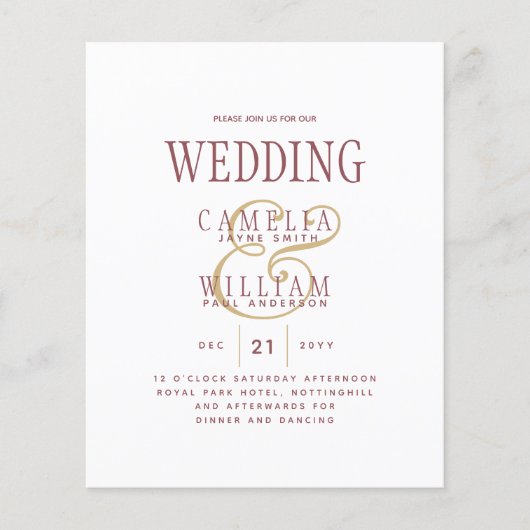 BUDGET Modern Dusty Roos Pink Gold Wedding Invite Flyer (Voorkant)