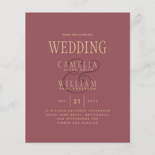 BUDGET Modern Dusty Roos Pink Gold Wedding Invite Flyer (Voorkant)