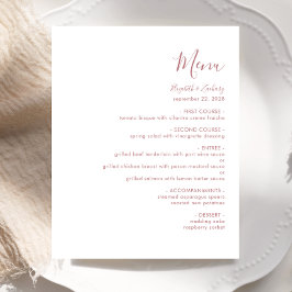 Budget Modern Dusty Roos Script Wedding Menu