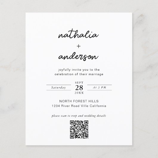 BUDGET Modern Eenvoudig Script Foto QR Code Weddin (Voorkant)