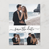 Budget Modern Elegan 3 Fotocollage De datum opslaa Aankondigingskaart (Voorkant)