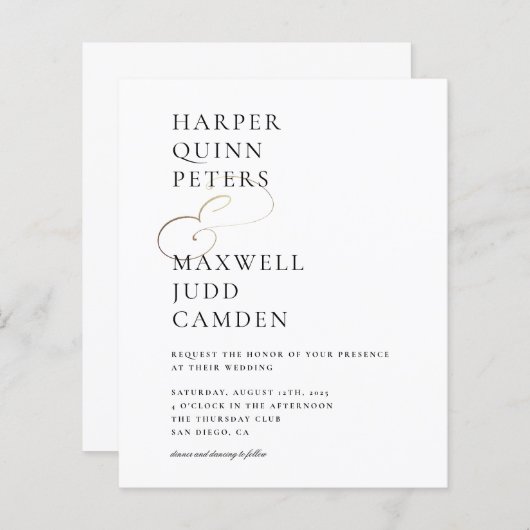 Budget Modern Elegant Black & White Wedding Invite (Voorkant / Achterkant)