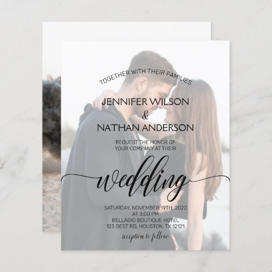 Budget Modern Elegant Calligraphy Photo Wedding (Voorkant / Achterkant)