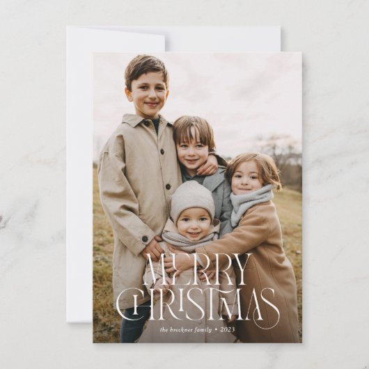 Budget Modern Elegant Merry Christmas Three Foto Feestdagenkaart (Voorkant)