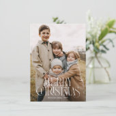 Budget Modern Elegant Merry Christmas Three Foto Feestdagenkaart (Staand voorkant)