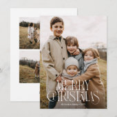 Budget Modern Elegant Merry Christmas Three Foto Feestdagenkaart (Voorkant / Achterkant)