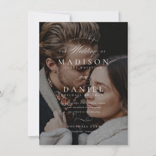 Budget Modern Elegant Script QR Code Foto Bruiloft Kaart (Voorkant)