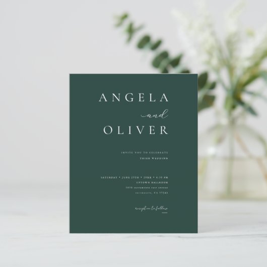 Budget Modern Emerald Green Wedding Invitation (Staand voorkant)