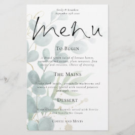 Budget modern Eucalyptus Script Wedding Menu