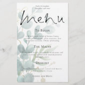 Budget modern Eucalyptus Script Wedding Menu (Voorkant)